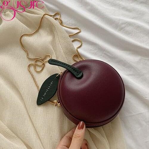 Gusure Round Shape Crossbody Bag Women Sling Shoulder Bags for Girls Messenger Bags Chic Cute Cherry Small Zipper Purse