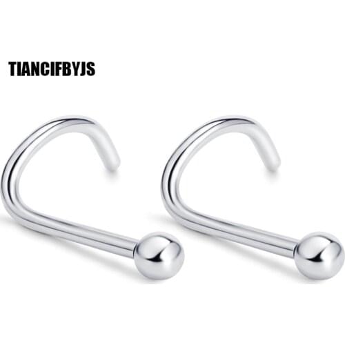 TIANCIFBYJS Surgical Steel Nose Twist Screw Ring Stud 2mm Ball 20 Gauge Nostril Screw Ring Studs Body Piercing Jewwlry 100pcs