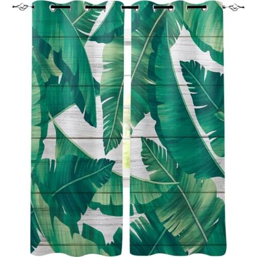 Tropical Plants Palm Leaves Wooden Window Treatments Curtains Valance Window Curtains Lights Living Room Bathroom Bedroom