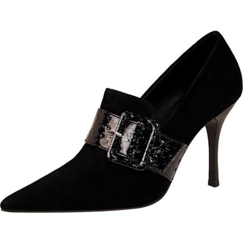 Womens Shoes 9.5cm High Heels Fashion Sexy Suede Single Shoe Snake-print Buckle Belt Buckle Pumps Women Ladies Office Stiletto