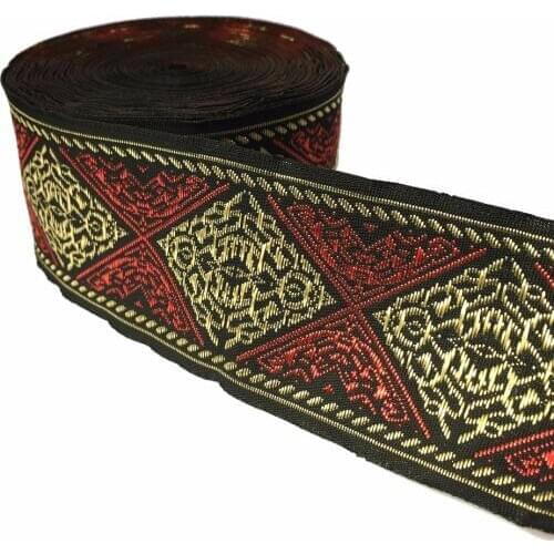 ZERZEEMOOY 2" 5cm 10yards/lot Polyester Woven Jacquard Ribbon red pattern for hat curtain and clothing accessory MZZD180308