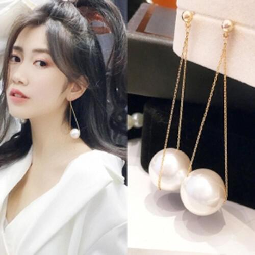 Womens Fashion New Metal Chain Beaded Imitation Pearl Simple Wild Sweet Romantic Long Earrings Wedding Accessories Gift