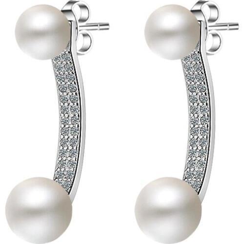 925 Sterling Silver Fashion Double Pearl Design Shiny Zircon Stud Earrings for Women Jewelry Christmas Gift Hot Sale Wholesale