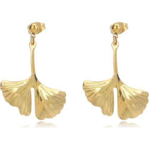 Simulation Leaf Dangle Earrings for Women Stainless Steel Gold Color Ginkgo Leaves Drop Earrings Bijoux Femme Anniversary Gifts