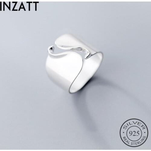 INZATT Real 925 Sterling Silver Minimalist Wave Wide Opening Ring For Fashion Women Party Elegant Lines OL Fine Jewelry Gift