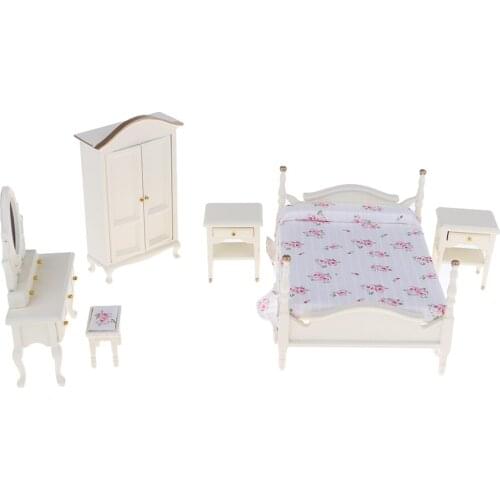1:12 Dollhouse Miniature European Style Bedroom Wooden Furniture Kit 6pcs