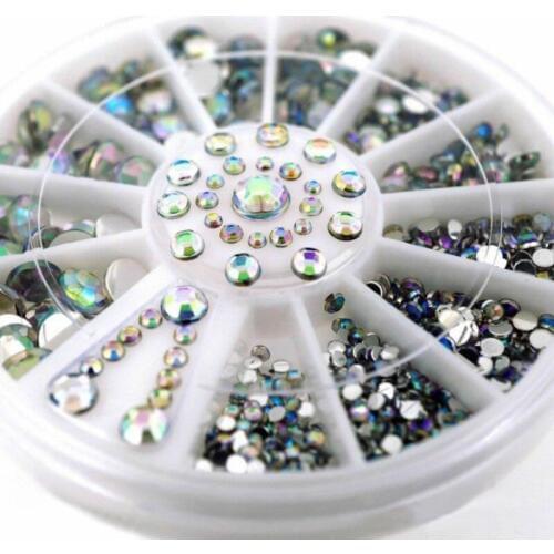 1 Wheel AB Color DIY Nail Decorations Glitter Rhinestones for Nail 3D Gilver Gems Round Studs Strass Nail Art Sticker Decoration