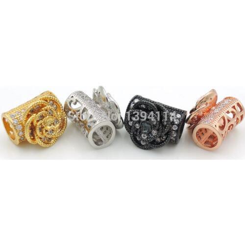 14*12*12mm Micro Pave Clear CZ Camellia Tube Beads Fit For Men And Women Making DIY Bracelets Jewelry