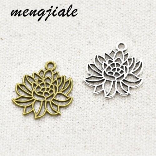 16pcs Hot Sell Vintage Metal Lotus Flower Head Meditation Charms Pendant For DIY Making Alloy Handmade Finding Jewelry