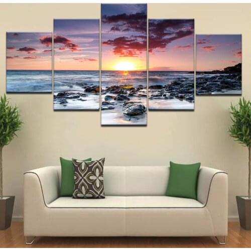 5 Panel Modern Printed Sea Wave Landscape Painting Picture Canvas Art Seascape Painting For Living Room Decor Frame Picture