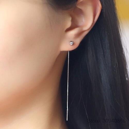 925 Sterling Silver Round Bead Pendant Ear Line Chain Drop Dangle Earrings For Women Long Tassel Elegant Minimalist Jewelry Gift