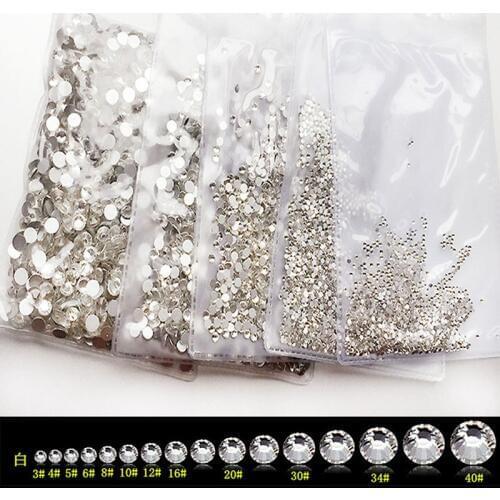 AB/Clear 1 Bag Nail Rhinestones Sizes SS3-SS12 1440 pcs Nail Art Decoration Flatback Glass Stones Shiny Gems DIY Gems