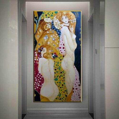 Abstract Nude Sleeping Woman Canvas Painting By Gustav Klimt Posters and Prints Famous Wall Art Pictures for Living Room Decor