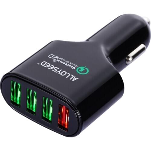 QC 2.0 USB Car Charger Cigarette Lighter Adapter DC 12-24V 54W 4 Port Quick Charger Black for iPhone Samsung Galaxy Xiaomi