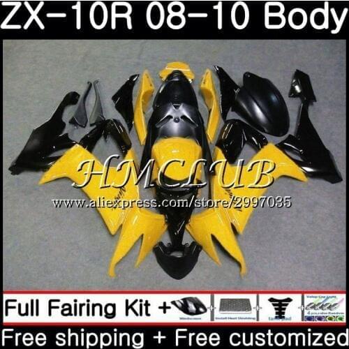 Bodywork Yellow black For KAWASAKI NINJA ZX10R ZX1000C 2008 2009 2010 63HC.13 ZX 10R ZX 10 R ZX1000 ZX-10R 08 09 10 Fairing kit