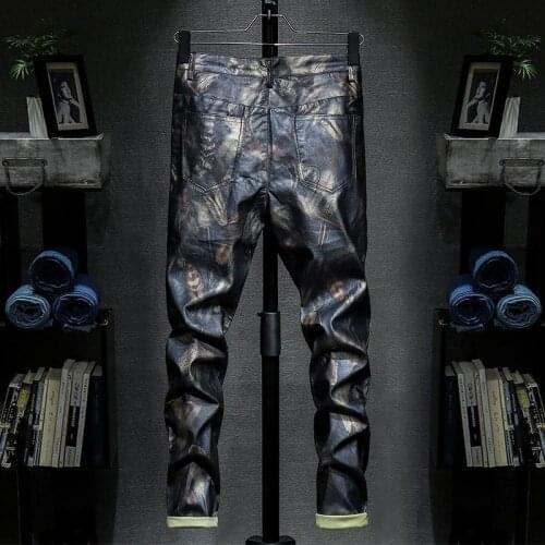 Fashion Faux Leather Trousers For Male Trouser Stage Club Pants High Quality New Spring Mens Skinny Leather Pants Harem Pant Men