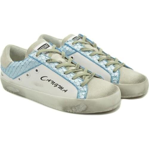 CANGMA Luxury Brand Designer Women Sneakers White Sky Blue Casual Shoes For Woman Genuine Leather Sneaker Female 2021