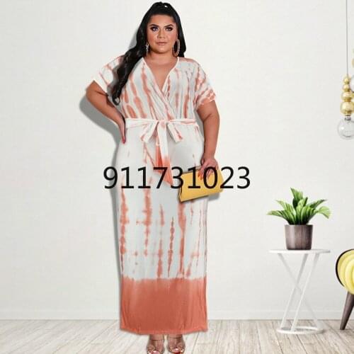 4XL 5XL Plus Size African Women Tie Dye Long Dress 2021 Summer African V-neck Sleeveless Long Dress African Dresses For Women