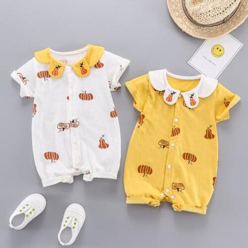 Baby Girl Romper Summer Baby Clothes Lovely Unique Collar Pumpkin Embroidery Single Breasted Baby Rompers Pajamas Romper 0-18M