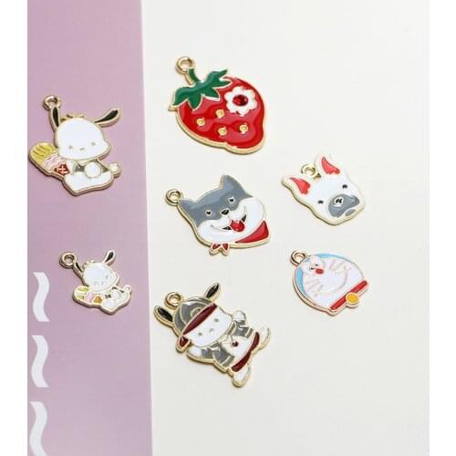 Zinc Alloy Enamel Charms Cartoon Animals Strawberry Charms 10pcs/lot For DIY Fashion Jewelry Making Finding Accessories