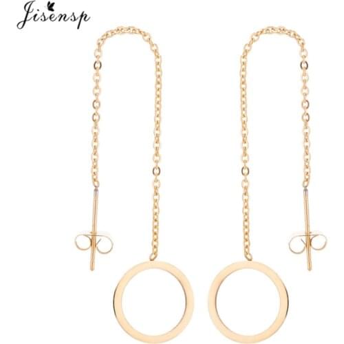 Jisensp Stainless Steel Round Drop Earrings Fashion Earrings for Women 2019 Statement Circle Threader Earing Ear Line Jewelry