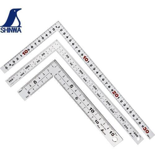 SHINWA Carpenter Angle Square Ruler 90 Degree Matt Stainless Steel Ruler Hard Chrome Finish High Precision 1PCS