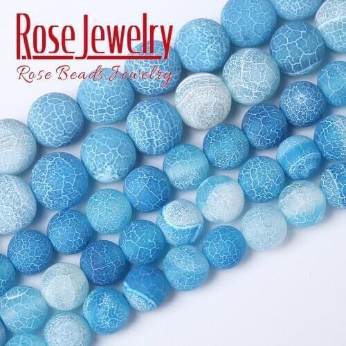 Wholesale Natural Stone Frost Crab Blue Agates Round Loose Beads 4 6 8 10 12 MM Pick Size for Jewelry Making Women Accessories