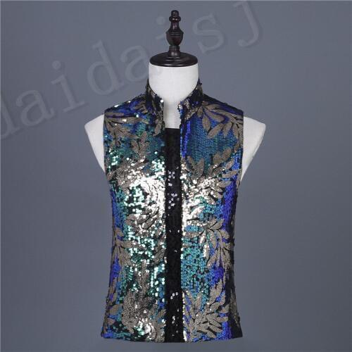 Men Vest Casual Blue Vest New Custom Mens Nightclub Bar Sequined Vest Colorful Stage Costume Vest Mens Suit Sequin Vest S-6xl