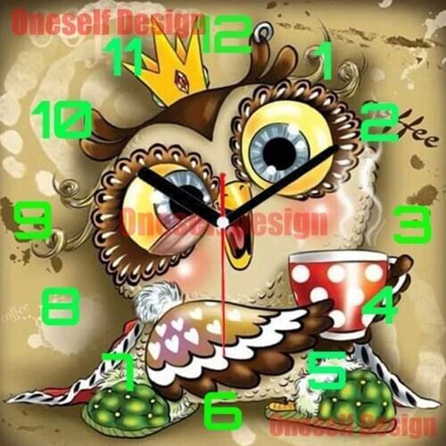 New style diy diamond painting cross stitch with clock cartoon owl diy diamond embroidery full set decoration home wall sticker