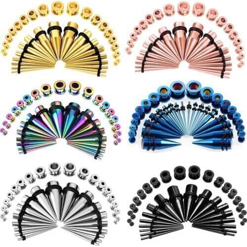 36PCS Ear Gauges Stretching Kit Stainless Steel Screw Fit Ear Stretchers Plugs Tunnels Tapers Set 14G-00G Taper Set Dilataciones