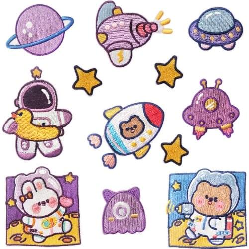 Cartoon Astronaut Spaceship Embroidery Patches Stick-on Cloth Sticker Patches On Clothes Sewing Accessories Applies