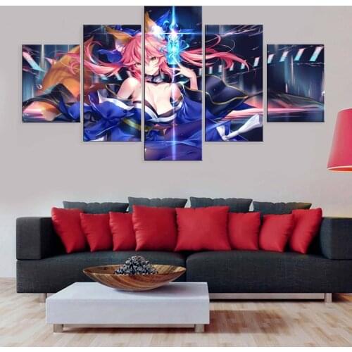 Wall Art Canvas Paintings 5 Pieces Fate stay night Sexy girl Hd Prints Home Decoration Animation Poster For Living Room Modular