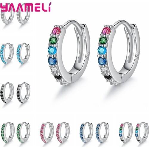 New Statement Women Small Hoop Earrings 925 Sterling Silver Clear CZ Tiny Piercing Earrings For Girl Gifts Jewelry