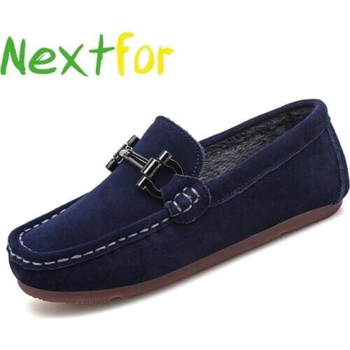 Original Children Casual Slip On Shoe for Unisex Winter Warm Loafers Kids Girls Anti Slip Boy Flat Leather Shoes Brand Kids Shoe