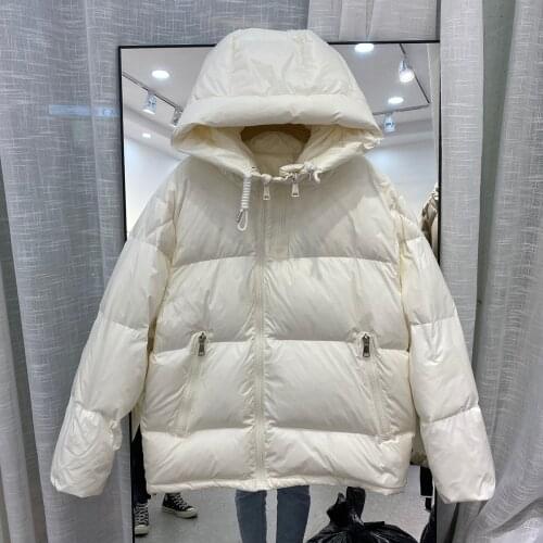 Autumn Jacket Women Loose White Down Coat Hooded Winter Jacket Womans