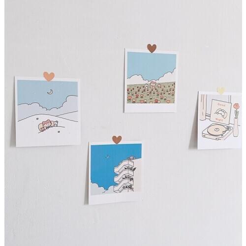 Ins Cartoon Girl Poster Card Two Sided Different Bedroom Simple Wall Stickers Decorative Postcard Diy Props Photo Background