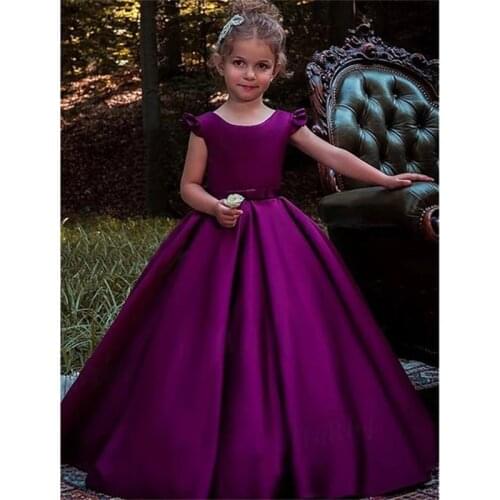 Purple Flower Girl Dress for Wedding Girls First Communion Dress Satin Ball Gowns with Beading Sash Elegant Dresses Custom Made