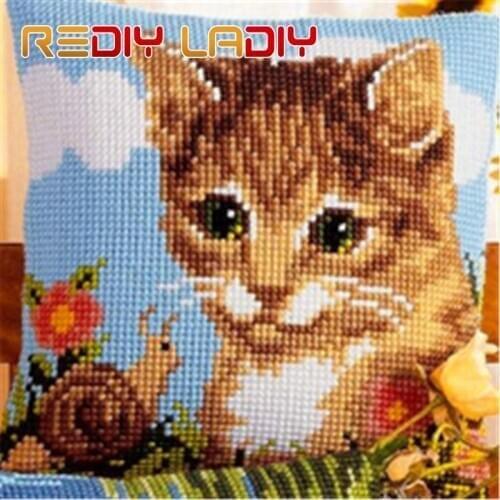 Cross Stitch Cushion Puppy with Duck Chunky Cross-Stitch Kits Acrylic Yarn Pillow Case Home Decor Sofa Pillows Arts & Crafts
