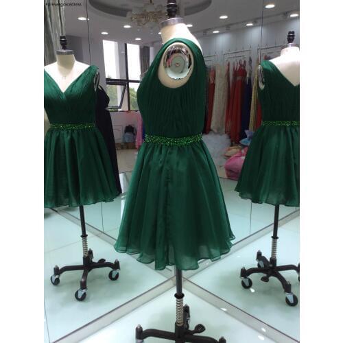Real Photos Hunter Green Cocktail Dress Beaded Backless Short Homecoming Party Gown