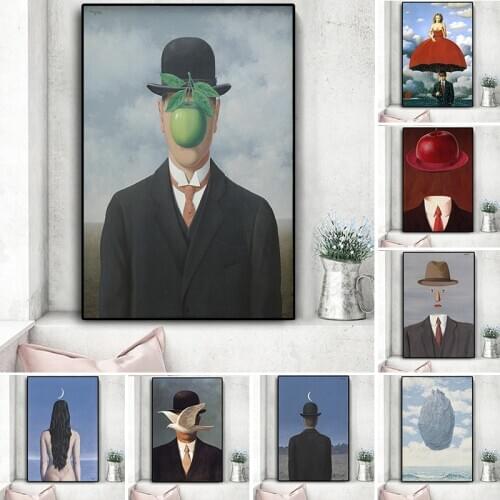 Rene Magritte Canvas Painting Surrealism Classic Artwork Reproduction Posters and Print Wall Art Picture for Living Room Cuadros