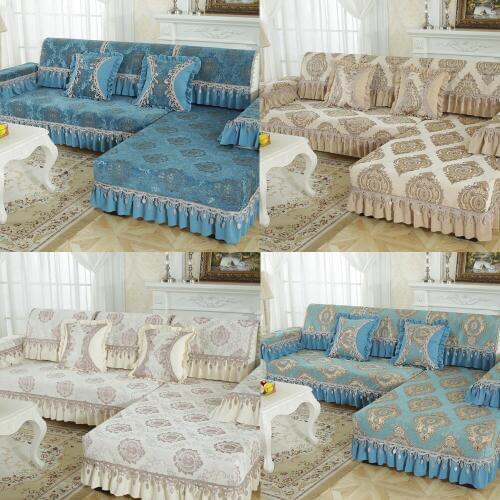 High-end luxury chenille couch cover for sofas, L shape combination kit of all-inclusive Non-slip sofa covers for living room