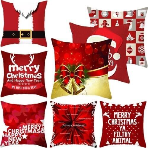 45 x 45cm Christmas Pillow Case Santa Claus Elk Snowflake Series Polyester Peachskin Pillowcase Sofa Cushion Cover Decor