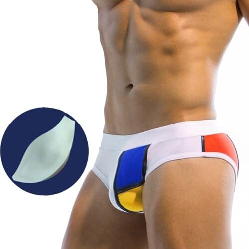 Sexy Swimming Trunks For Men Swimwear Swimsuit Bikini Swim Briefs Sexy Pouch Pad Push Up Contrast Color Mens Bathing Suit Wear