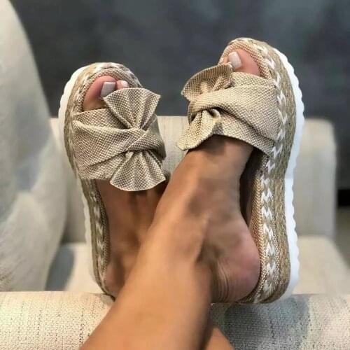 Women summer Platform sandals flip flop Slippers for home Sandals new 2021 indoor Outdoor Comfortable Beach Shoes Bow Ladies
