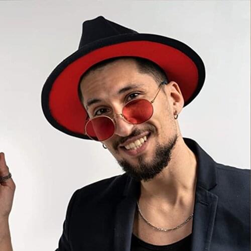 Elegant Wide Brim Womens Floppy Panama Hat Belt Buckle Wool Fedora Hat Men Jazz Hat Winter Spring RED/BLACK NEW ARRIVAL