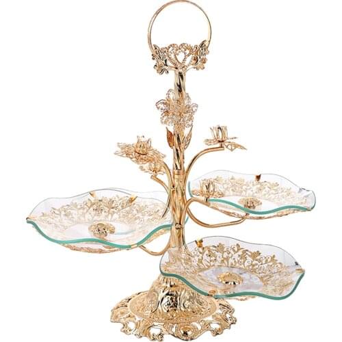 3 Layer Glass Fruit Tray Decorative Kitchen Cake Snacks Serving Tray Holder Table Dessert Plate Platter Stand Display Trays