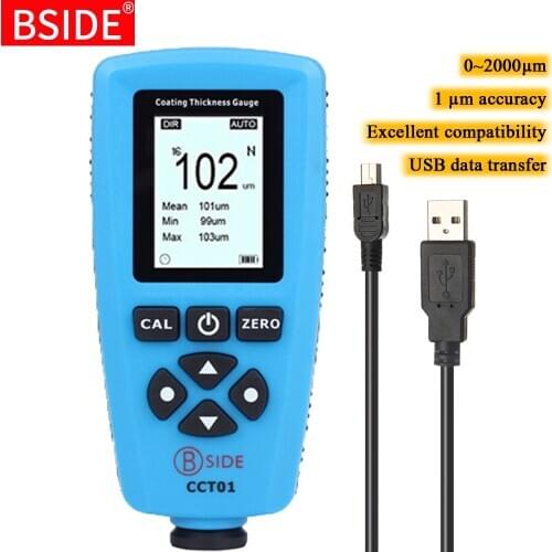BSIDE CCT01 Digital Coating Thickness Gauge 1 micron Accuracy 0-2000um Car Paint Film Thickness Tester Meter Measuring FE/NFE