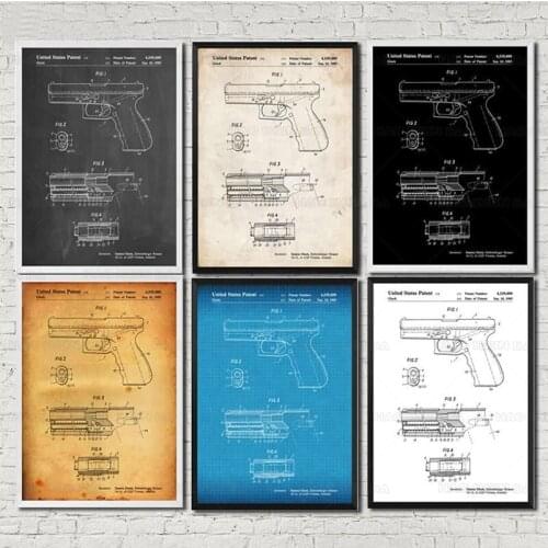 Vintage Glock 1985 Patent Patent Gun Wall Military Blueprint Poster Canvas Painting hd Print Wall Decor For homd decor artwork