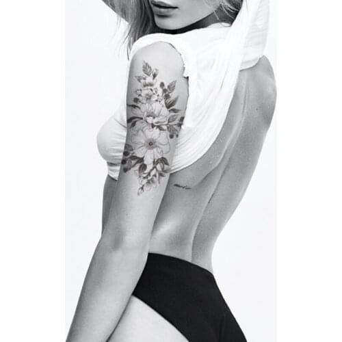 Temporary Tattoo Sticker Black Plain Flower Jewelry Branches Leaves Fake Tattoos Waterproof Tatoos Arm Large Size for Women Girl