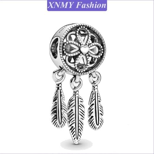 XNMY New Original Silver Color Beads Spiritual Dreamcatcher Dangle Charm Fit European Pandora Pendant Charms Diy Bracelet Jewelr